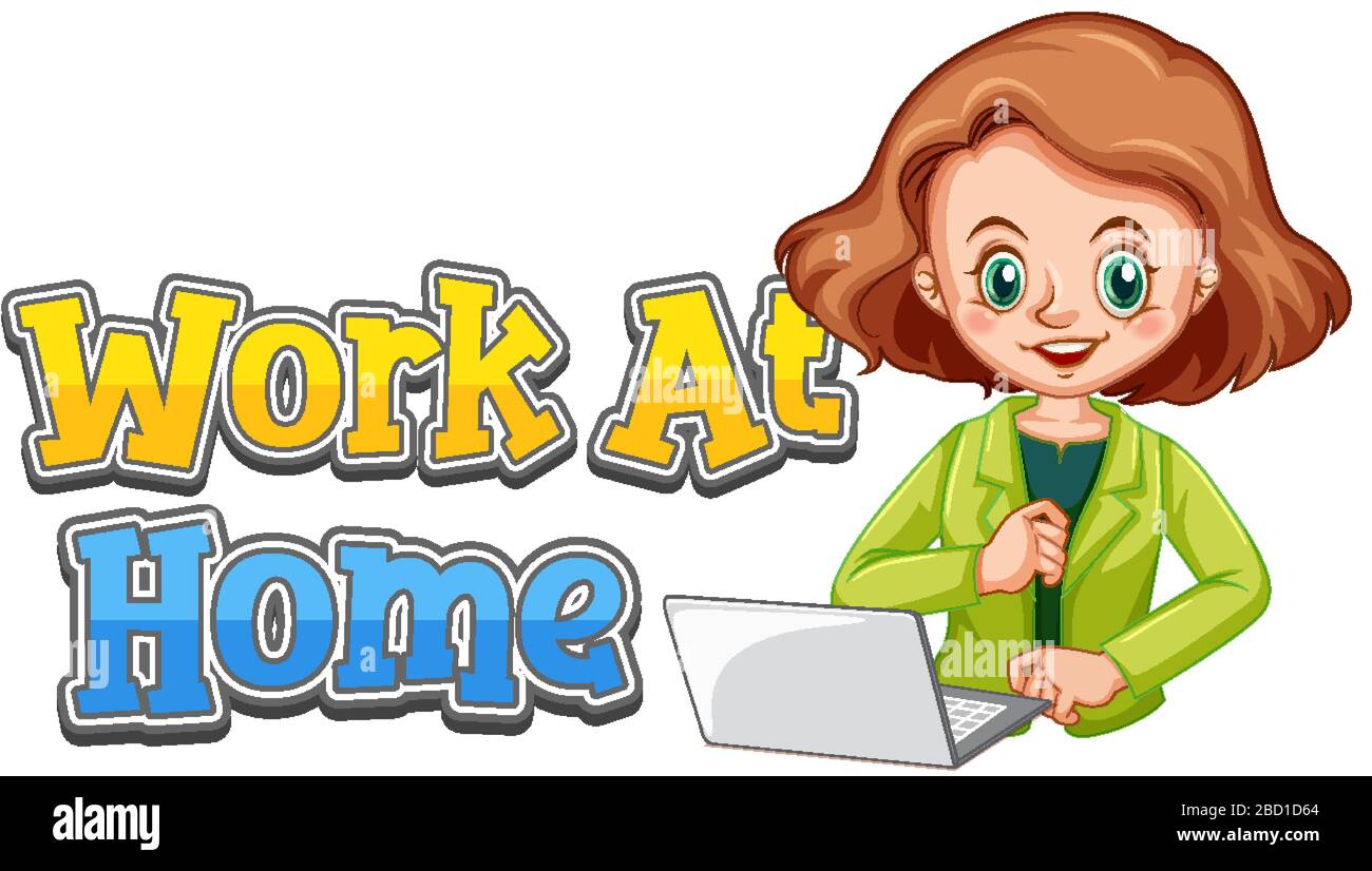 Font design for work at home with woman working on computer ...
