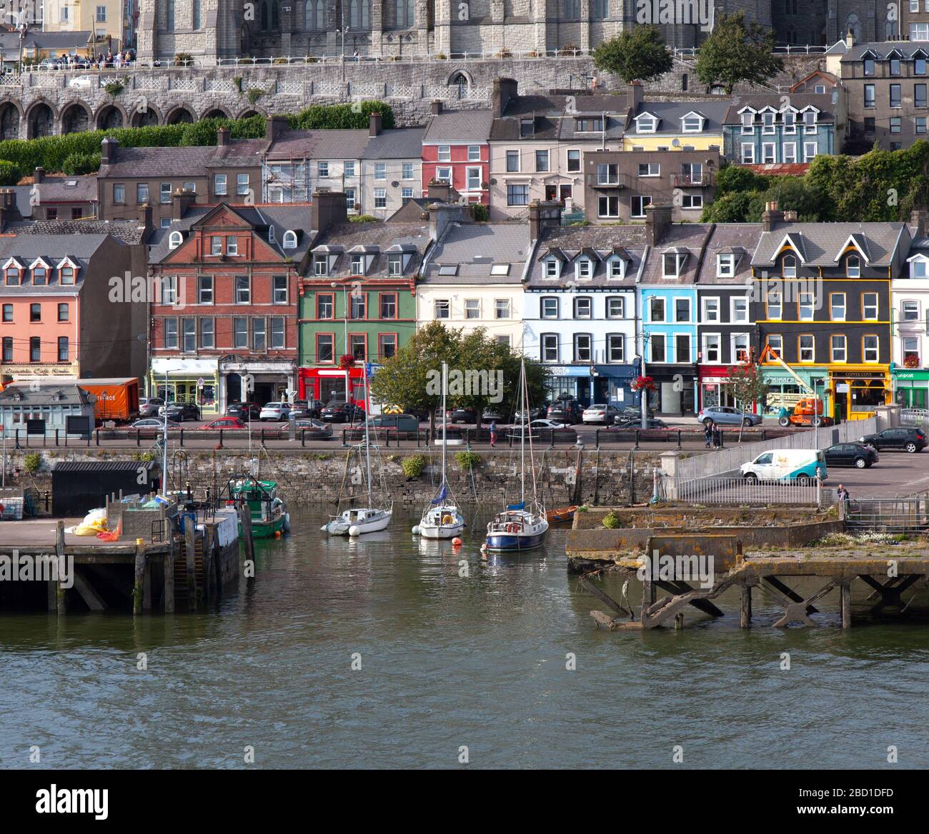 Colorful waterfront buildings, St. Peter Port, Isle of Guernsey, United Kingdom Stock Photo