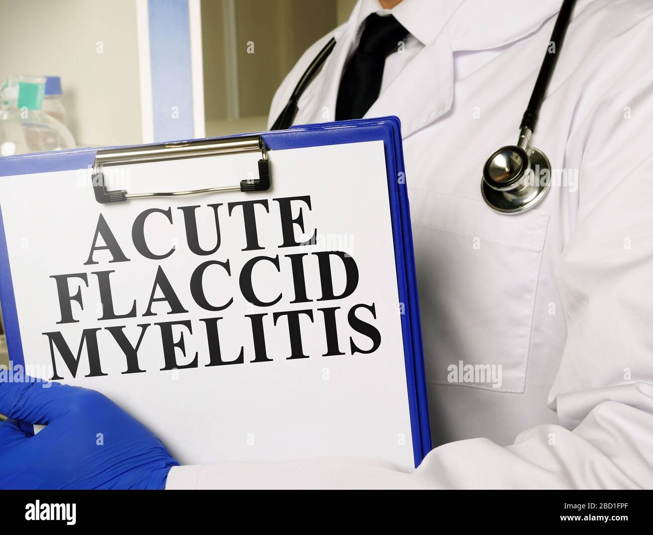 Medic shows diagnosis Acute Flaccid Myelitis AFM. Stock Photo