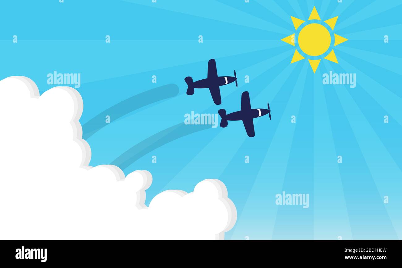 Two planes flying in the sky on a sunny day Stock Vector
