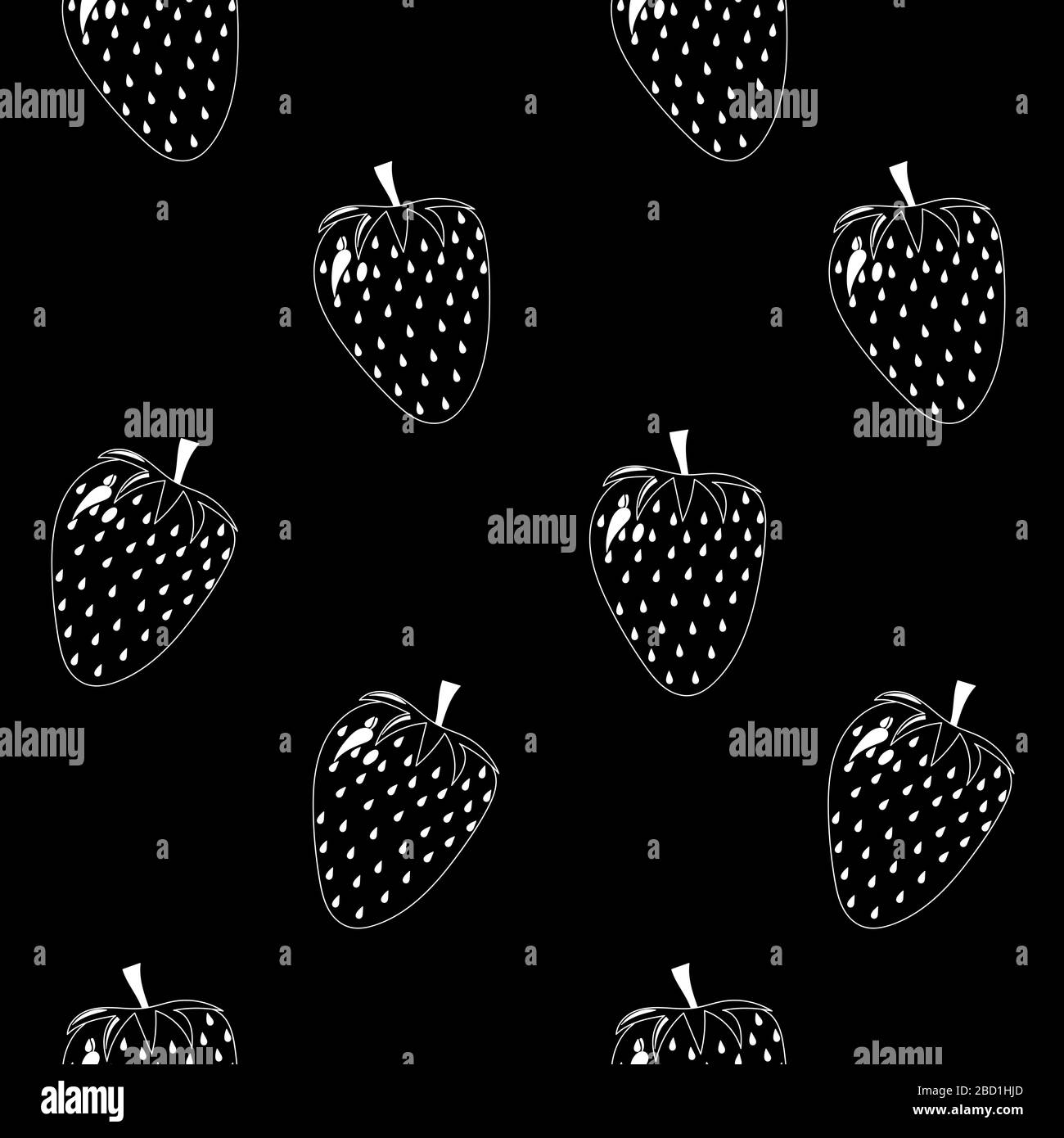 Natural delicious berries seamless pattern with strawberries, vector white illustration on black background. Stock Vector