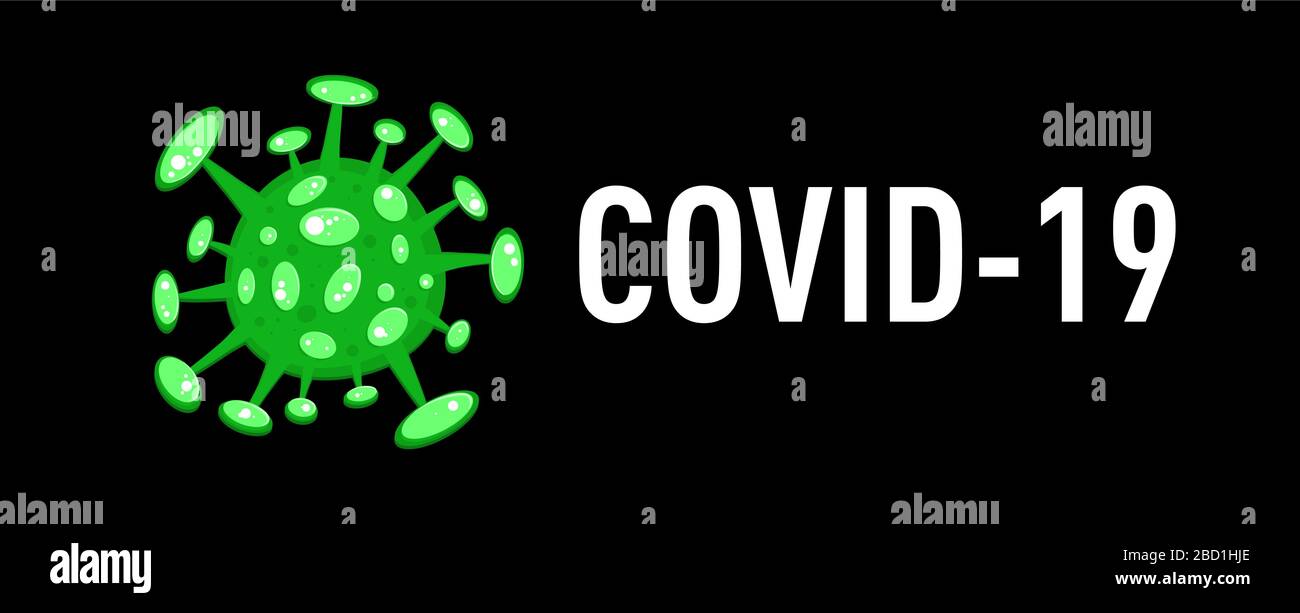 Cartoon concept coronavirus logo green COVID-19 nCov 2019 virus vector illustration Stock Vector