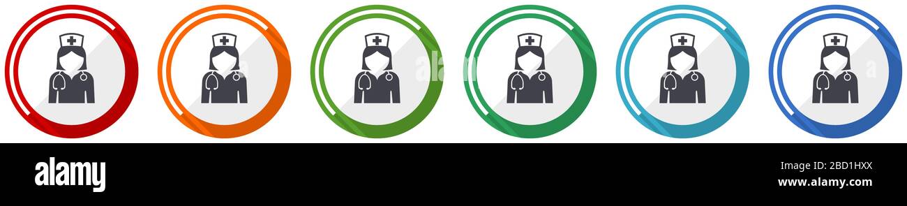 Doctor icon set, flat design vector illustration in 6 colors options ...