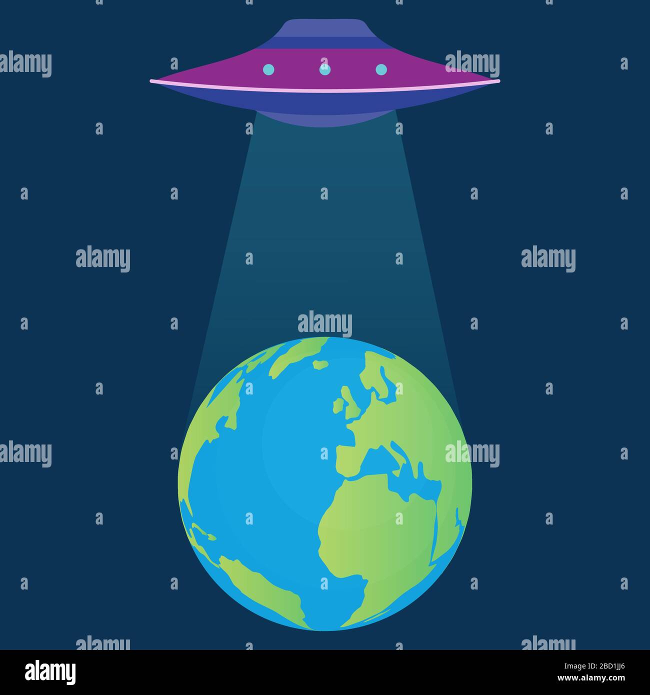 UFO and its beam abducts the  globe Stock Vector