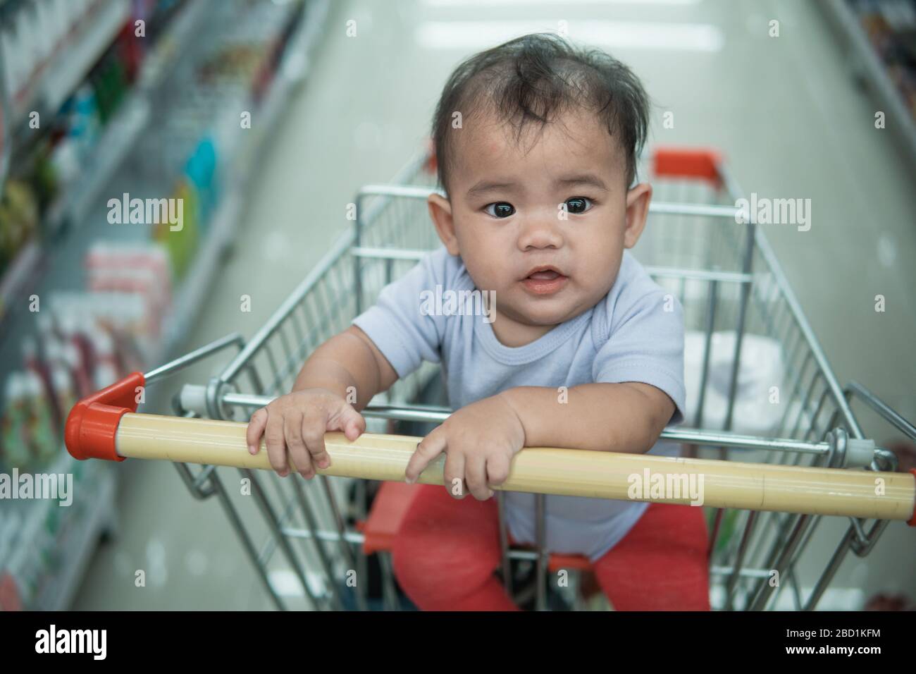 Toddler sitting in shopping cart hires stock photography and images