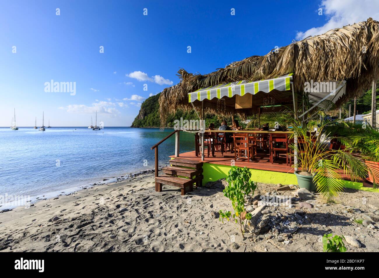 Deshaies, Catherine's Bar, Death In Paradise location, late afternoon, Basse Terre, Guadeloupe, Leeward Islands, Caribbean Stock Photo
