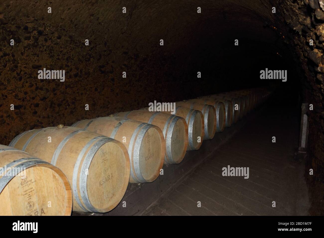 Zahle, Lebanon - August 22, 2017: Old wine barrels arranged in a cave. Stock Photo