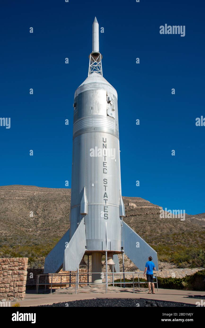 Outdoor exhibit with rocket Little Joe 2 at New Mexico Museum of Space History, Alamogordo, New Mexico, United States of America, North America Stock Photo