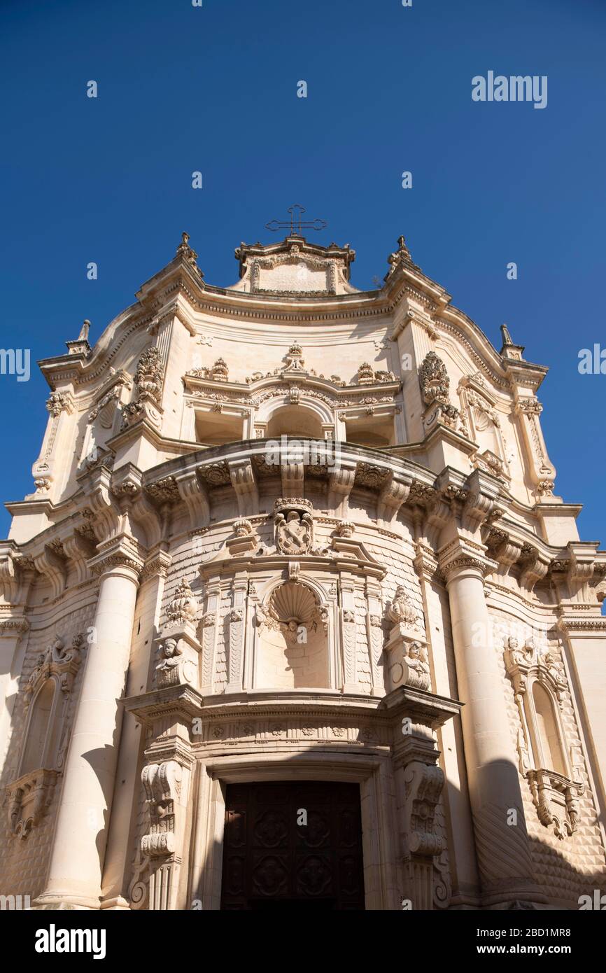 The ornate facade of Chiesa San Mateo in the historic center of Lecce, Puglia, Italy, Europe Stock Photo