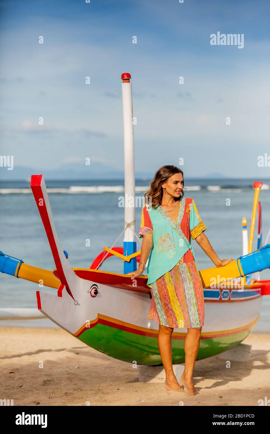 Woman at Sanur Beach, Bali, Indonesia, Southeast Asia, Asia Stock Photo