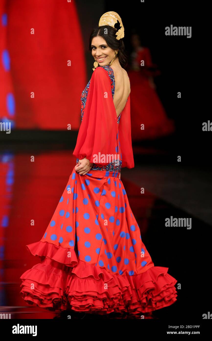 SEVILLA, SPAIN - JAN 30: Model wearing a dress from the Eboli collection by designer Javier del Alamo as part of the SIMOF 2020 (Photo credit: Mickael Chavet) Stock Photo