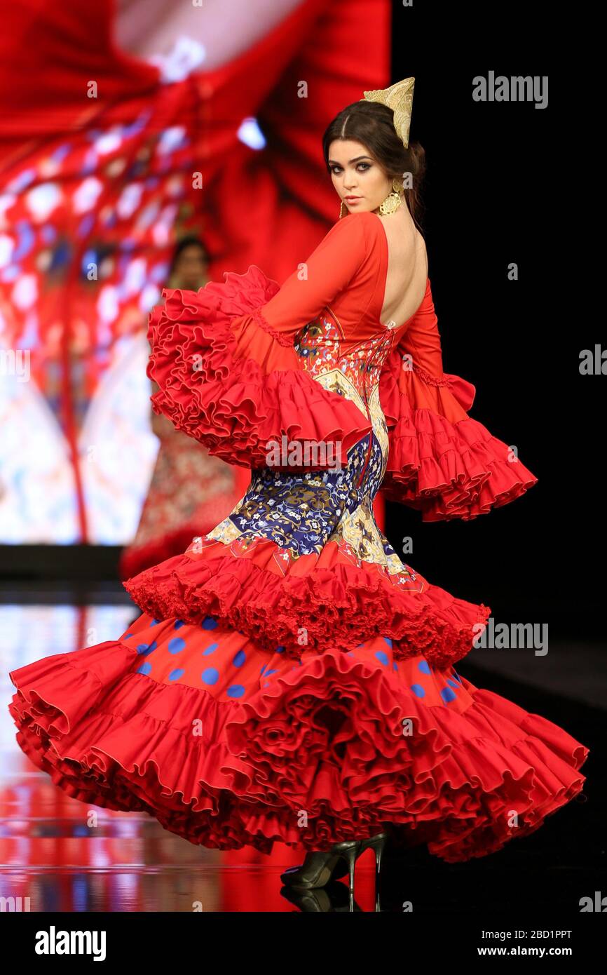 SEVILLA, SPAIN - JAN 30: Model Margarita Lofz wearing a dress from the Eboli collection by designer Javier del Alamo as part of the SIMOF 2020 (Photo credit: Mickael Chavet) Stock Photo