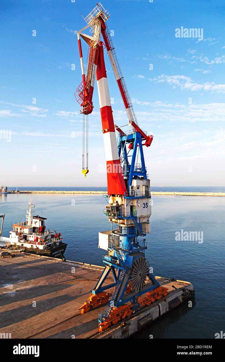 Crane at the Port of Ashdod, Israel. The port stands at the mouth of the Lachish River. Stock Photo