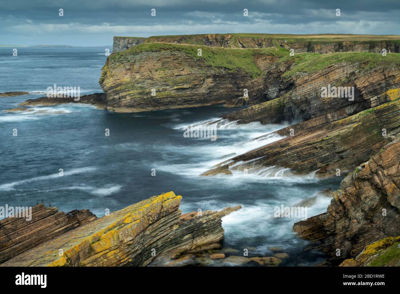Dramatic layered cliffs at Burwick on South Ronaldsay, Orkney Islands, Scotland, United Kingdom, Europe Stock Photo