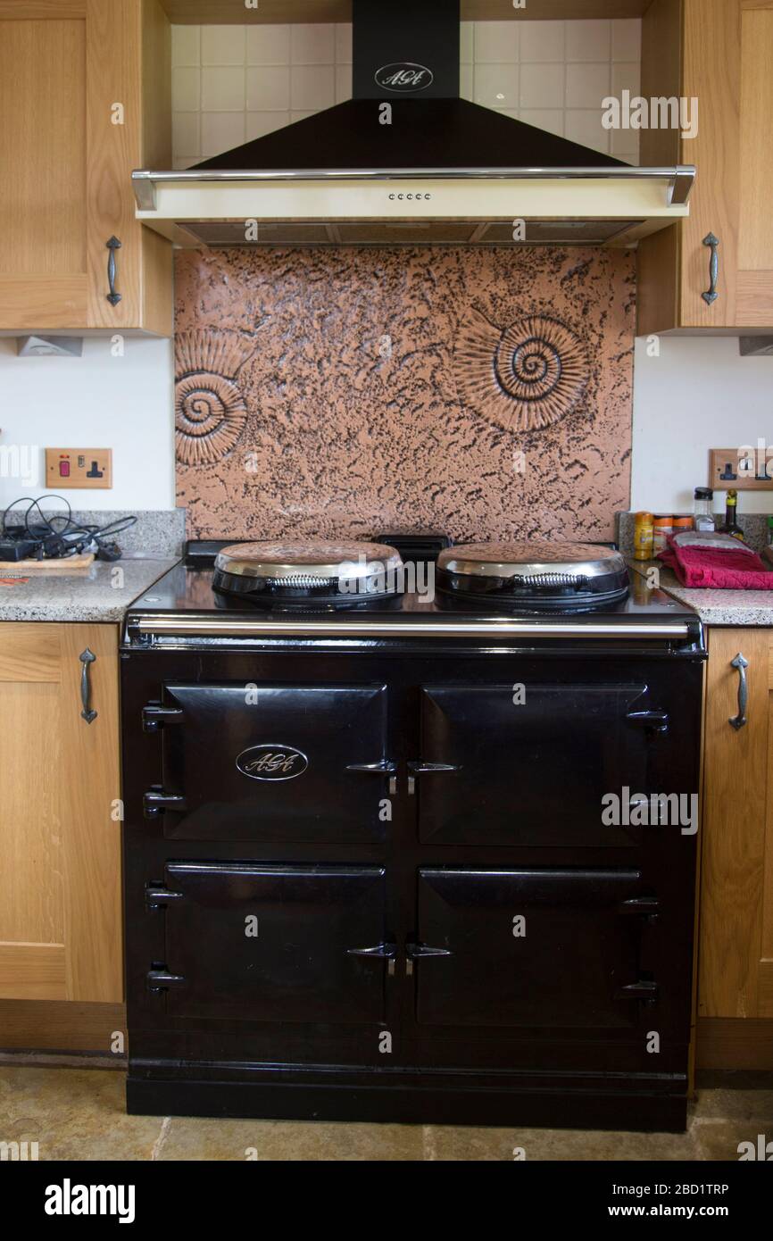 Aga oven, black aga oven in a kitchen Stock Photo