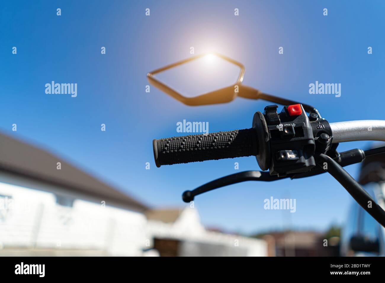 handlebars of an Enduro motorcycle close up Stock Photo Alamy
