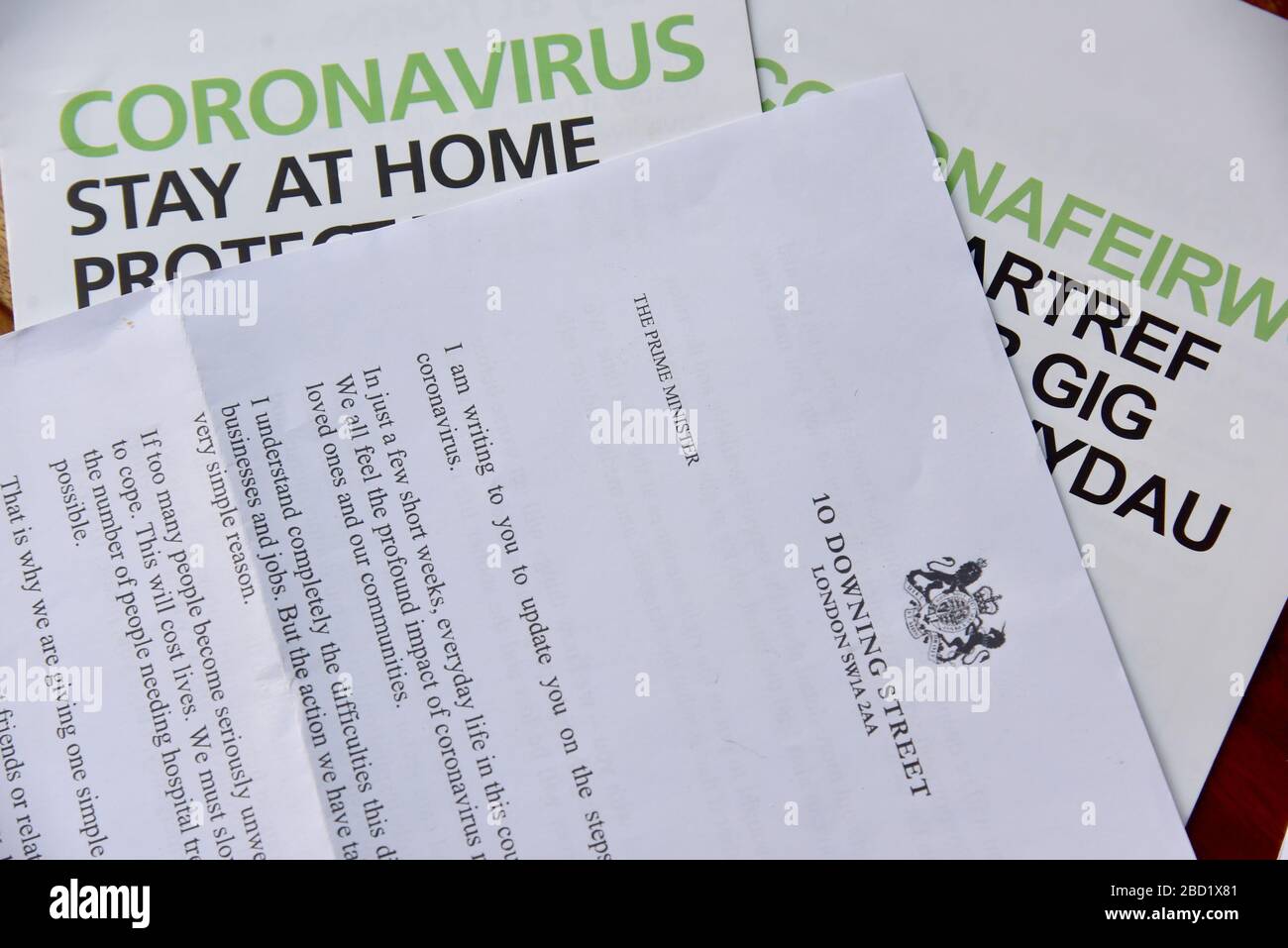 Coronavirus letter sent to every house hold in the United Kingdom by Prime Minister Boris Johnson. Stay at home Protect the NHS Save lives Stock Photo