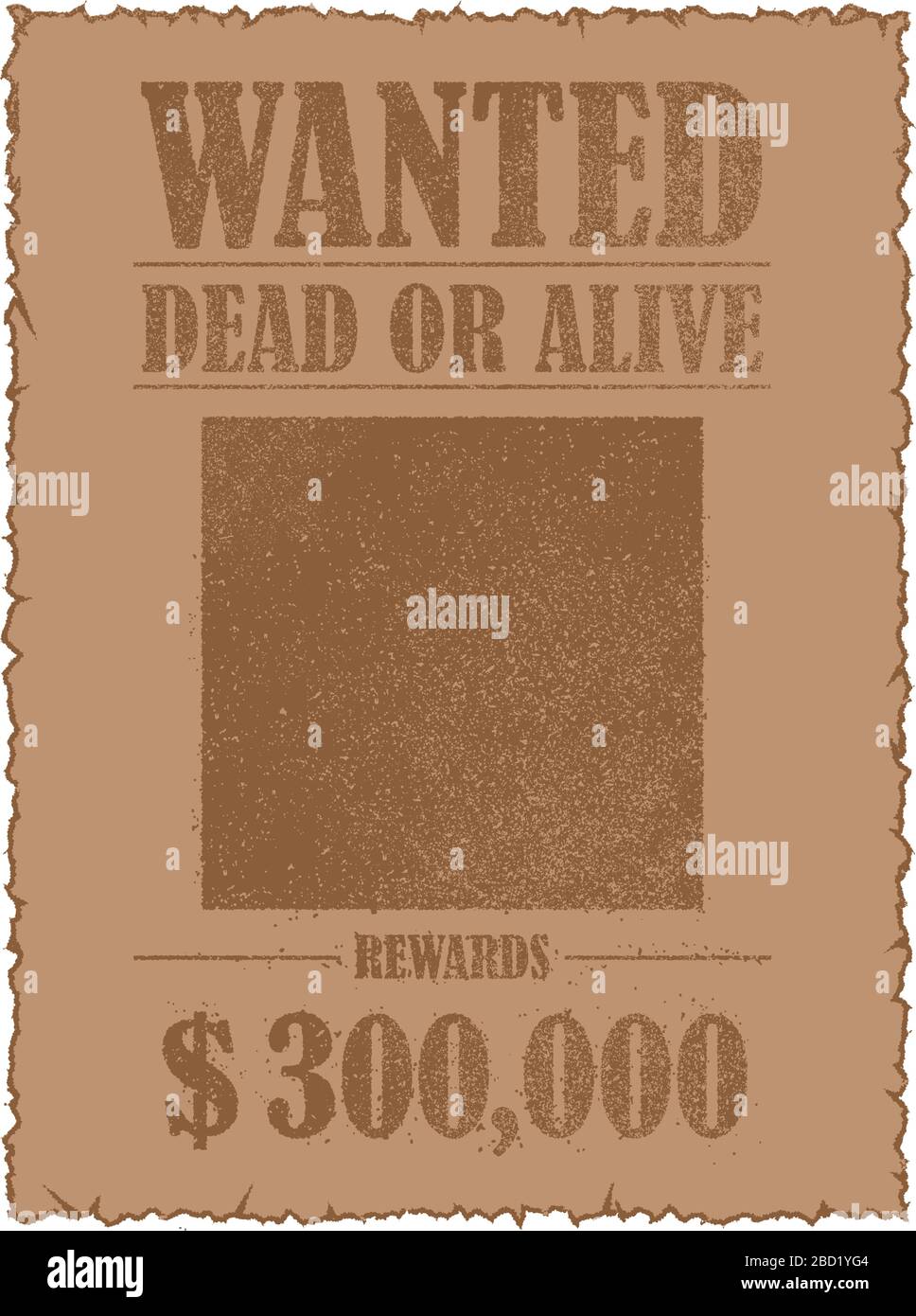 Grunged wanted paper template vector illustration. American Old West. Stock Vector