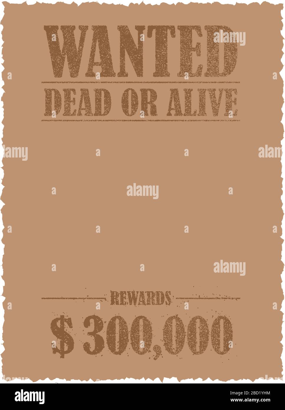 Grunged wanted paper template vector illustration. American Old West. Stock Vector