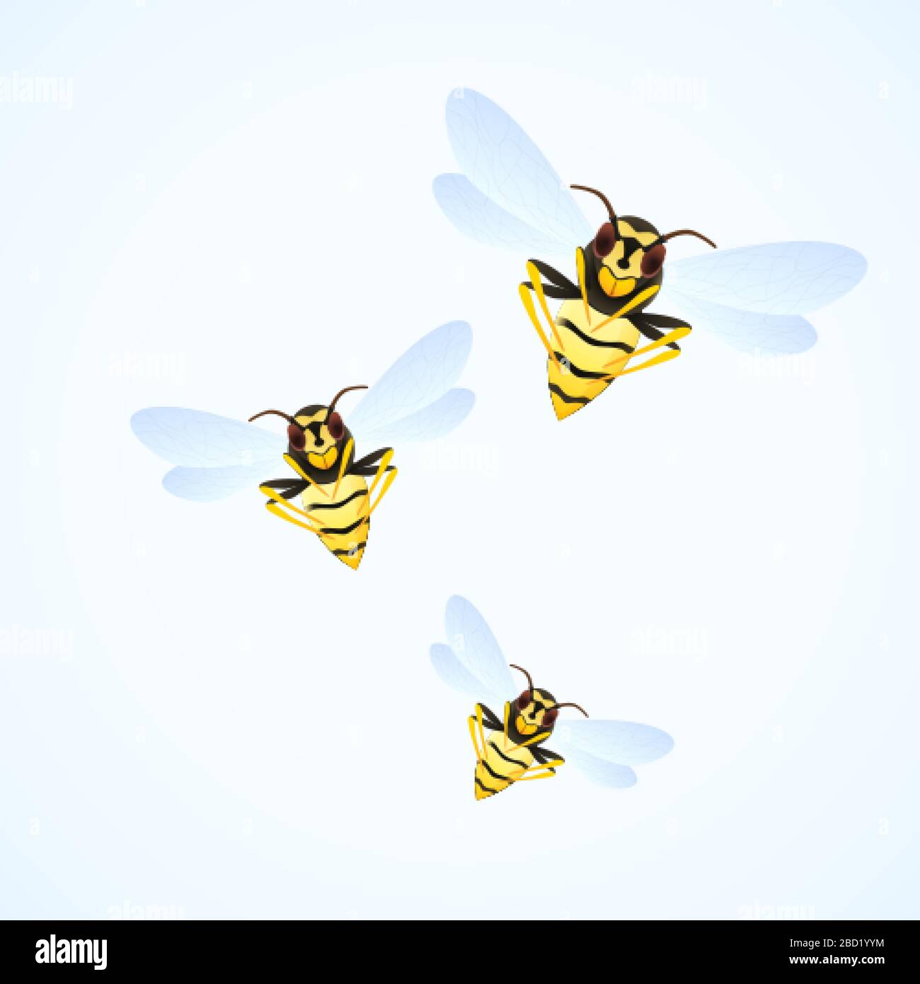 Wasp swarm cartoon illustration isolated on white background. poisonous insect. Yellow wasps. Vector Stock Vector