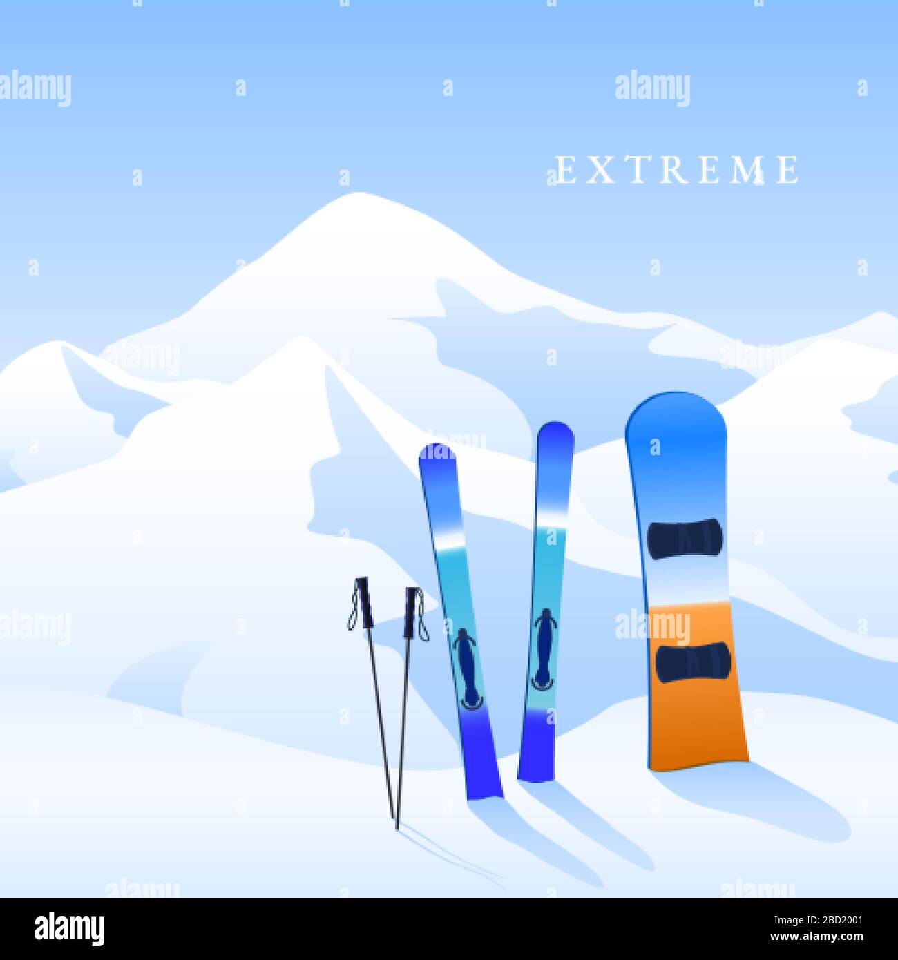 Ski resort. Skiing and snowboard on hillside and mauntins landscape. Extreme activity banner. Vector Stock Vector