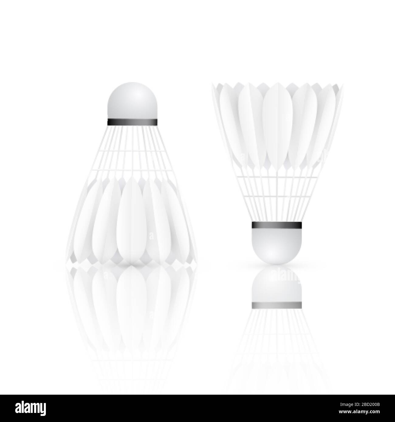 Shuttlecock with reflection. Badminton sport equipment. Vector