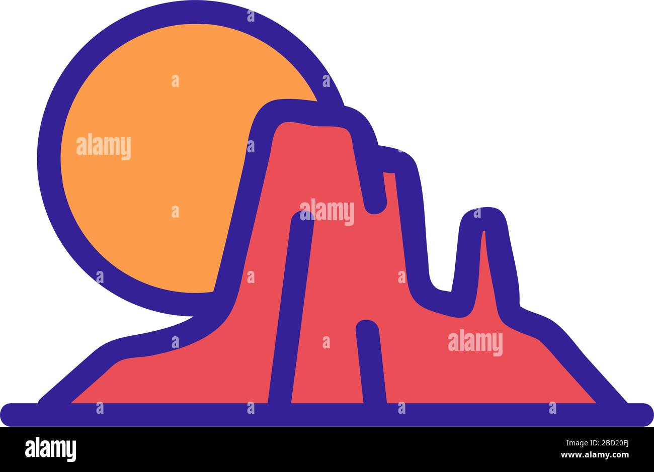 sunset mountains icon vector outline illustration Stock Vector