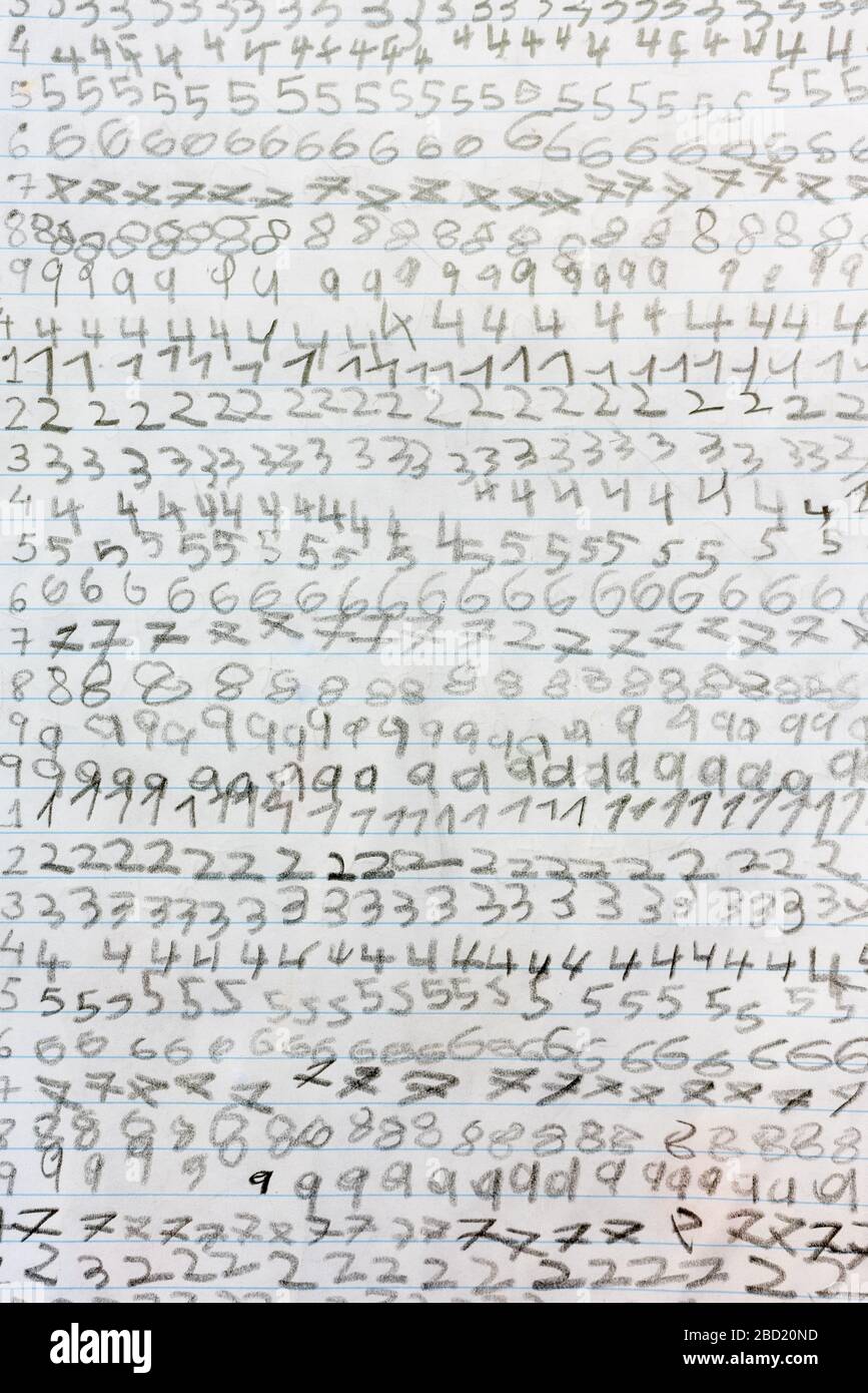 Homework of a primary school child repeating the numbers with a ...