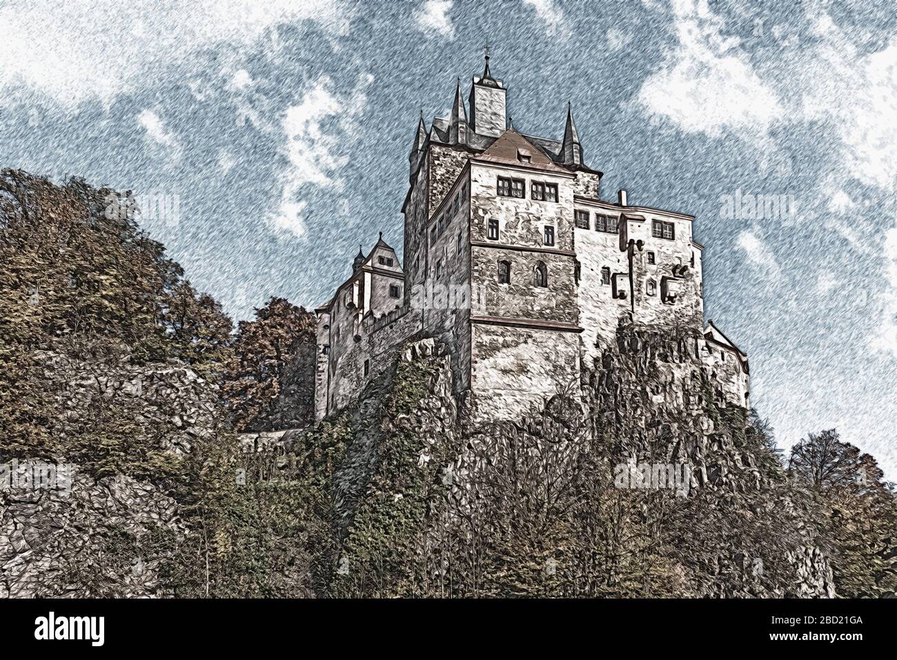 Castle Kriebstein, a mountain spur castle in Saxony, Kriebethal, Middle Saxony, Saxony, Germany, Europe Stock Photo