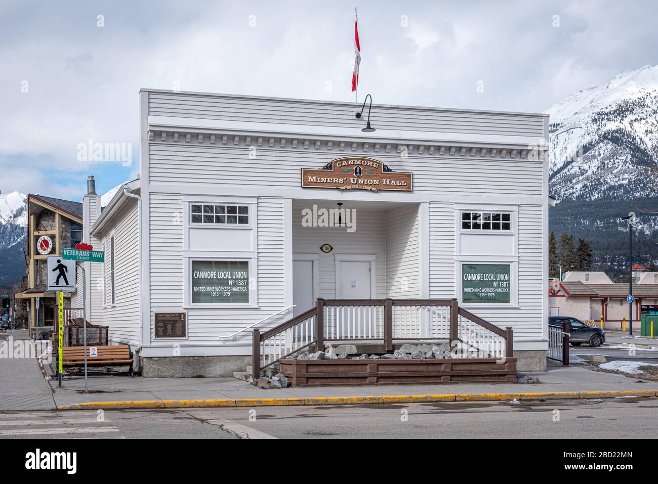 Canmore, Alberta April 4, 2020 View of ithe Canmore Miners Hall in
