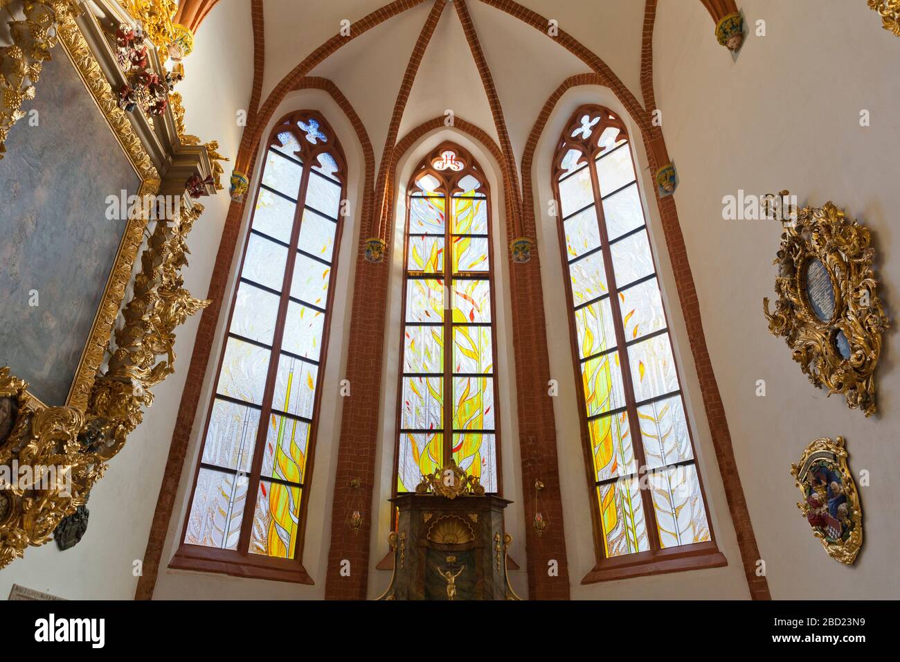 Stained glass windows in Church of St. Elizabeth, Wroclaw, Poland Stock Photo