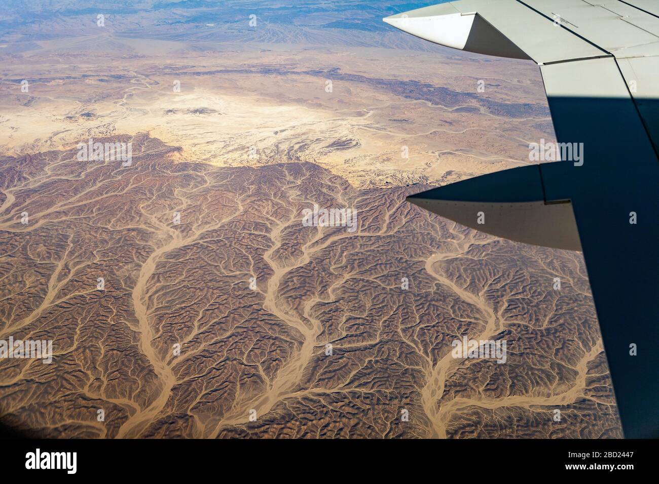 Aerial view of dried-up rivers in the Arabian Desert, Egypt Stock Photo