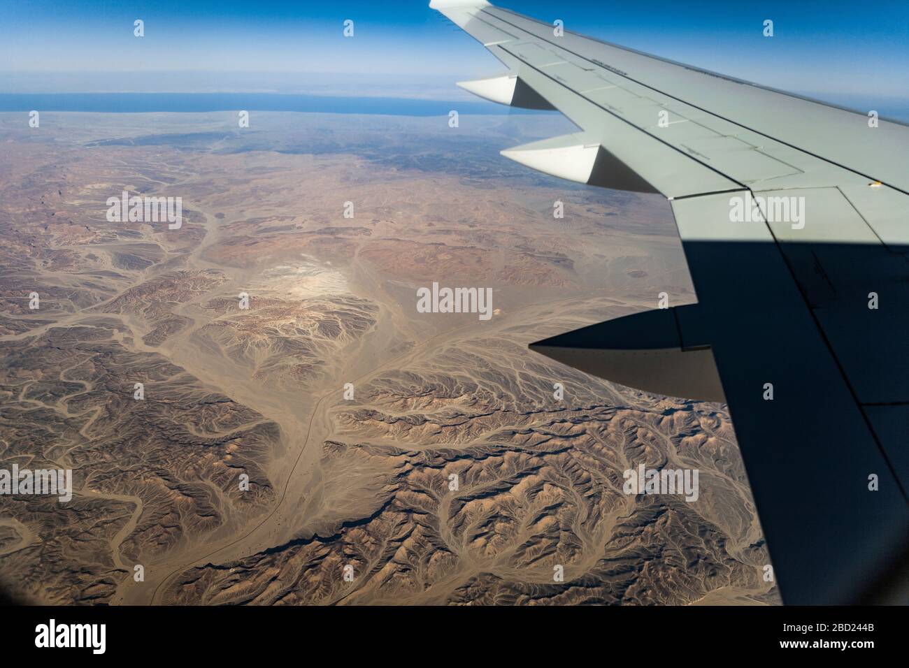 Aerial view of the Arabian Desert and the Gulf of Suez, Egypt Stock Photo