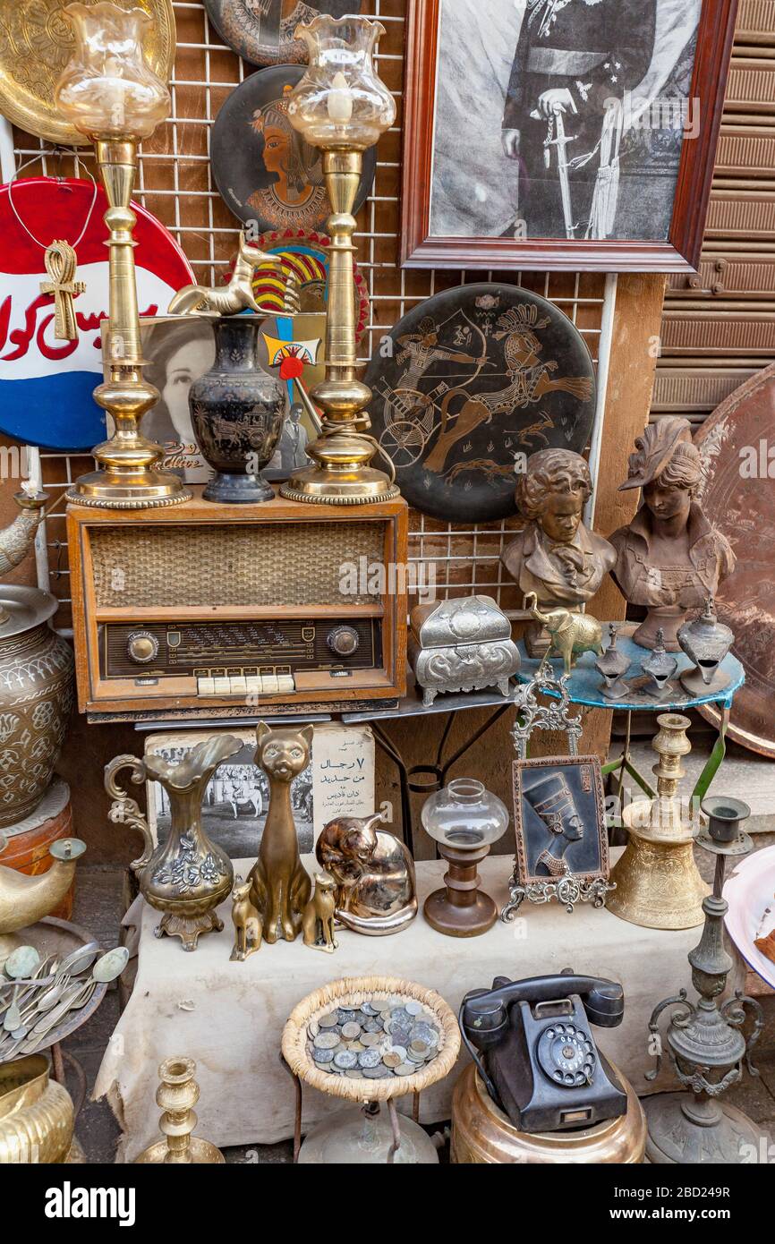Bric-a-brac displayed in a shop in the Islamic district of Cairo, Egypt Stock Photo