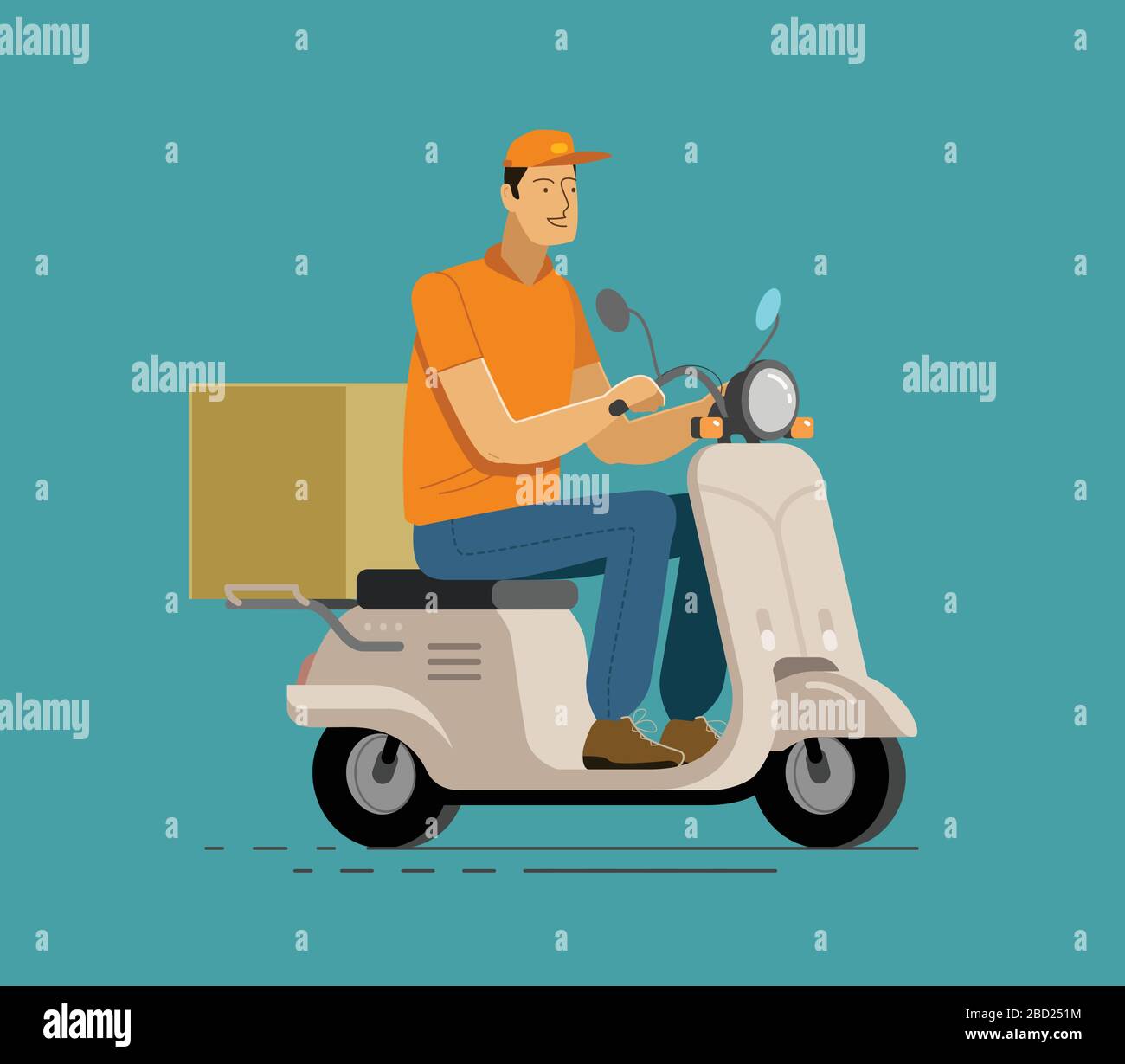 Courier rides on scooter. Delivery vector illustration Stock Vector