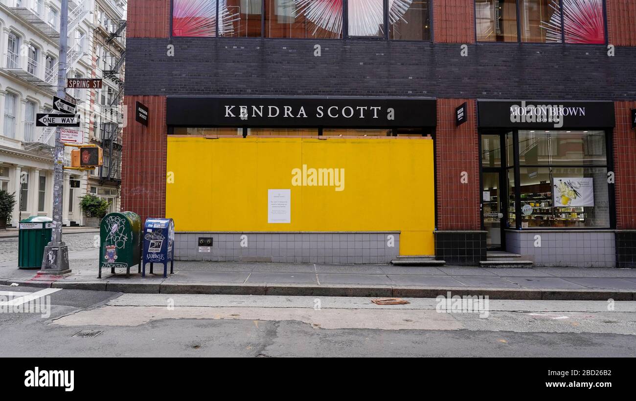 New York, USA. 04th April 2020. Fashion stores in SoHo including Celine, Fendi and Ralph Lauren and many more boarded up their stores before the lockdown went into effect during the Covid-19 Pandemic Saturday April 4 2020 in New York NY. (Photo by Jonas Gustavsson/Sipa USA) Credit: Sipa USA/Alamy Live News Credit: Sipa USA/Alamy Live News Stock Photo