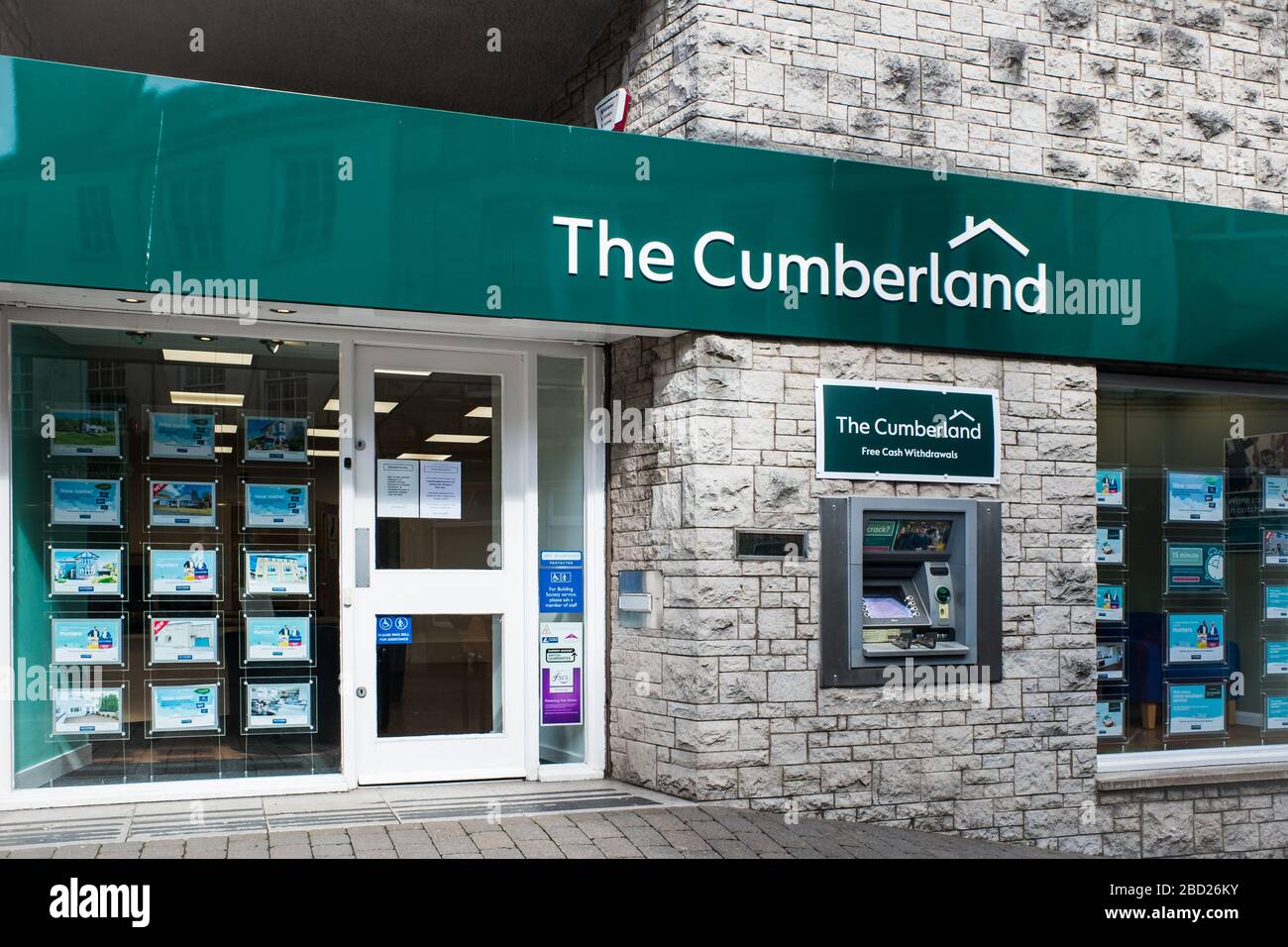 Cumberland Building Society sign above the entrance to a branch in high