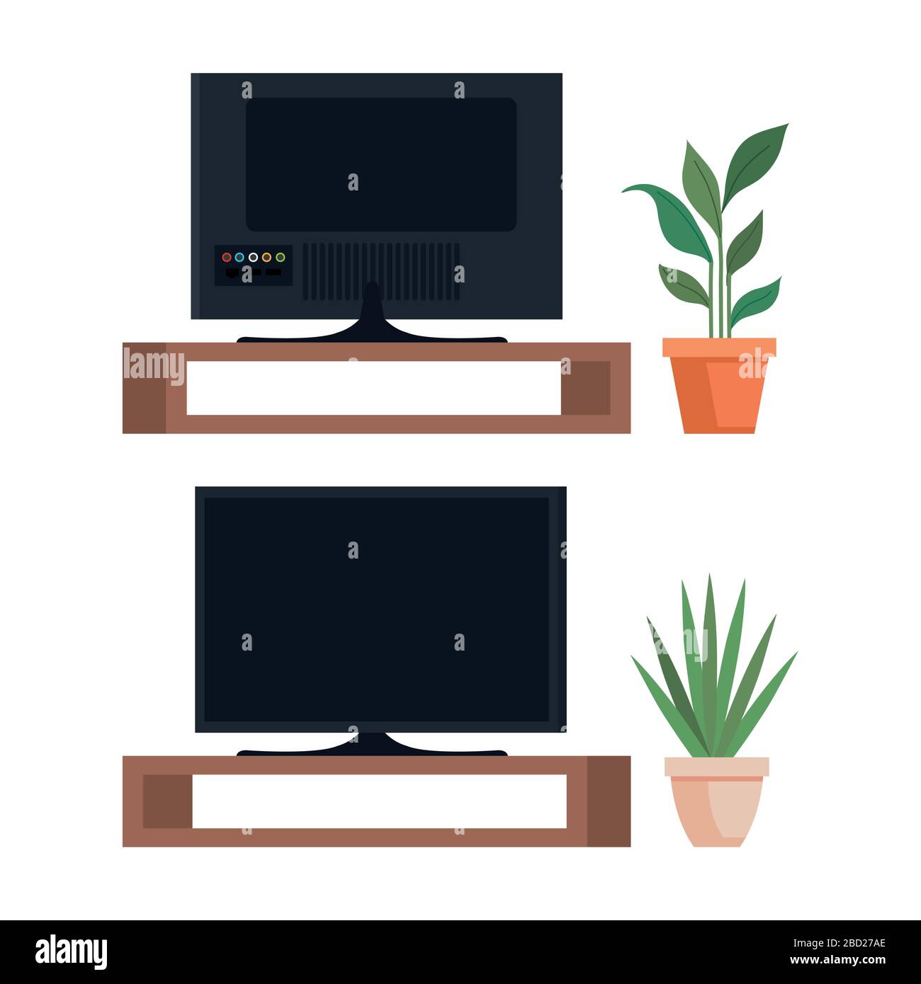 set tvs flat screen in wooden drawers Stock Vector Image & Art - Alamy
