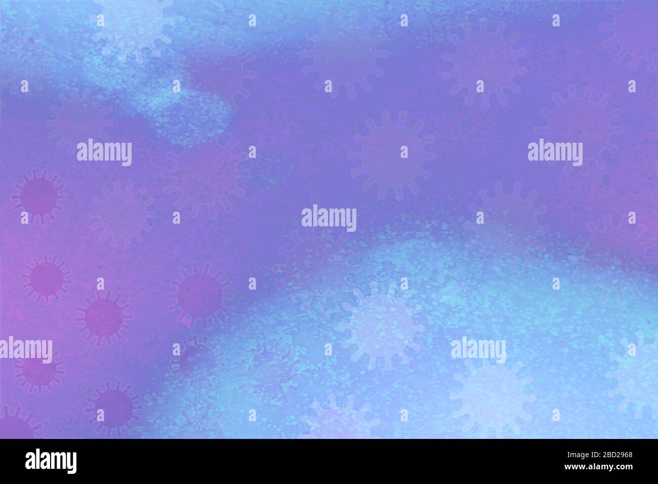 Pale violet and pink, textured background, with a scattering of covid-19 icons in a slightly darker shade, around the edges of the image Stock Photo