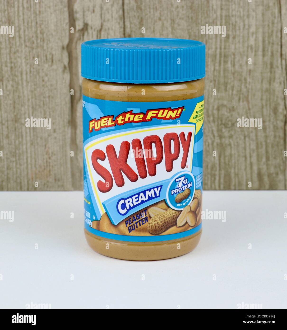 Spencer, Wisconsin, U.S.A. , April, 5, 2020    Jar of Skippy Creamy Peanut Butter    Skippy was first introduced in 1932 Stock Photo