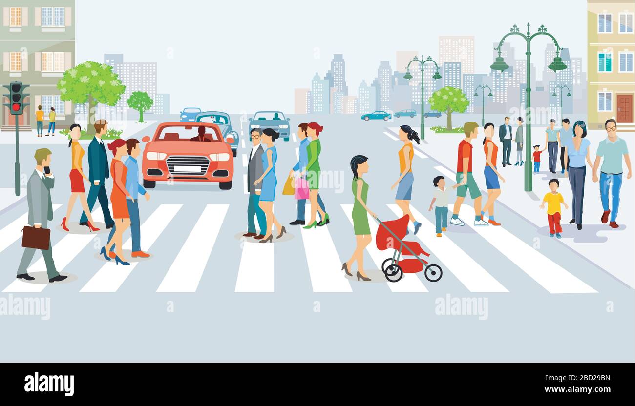 Road traffic with pedestrian and pedestrian crossing Stock Vector Image ...