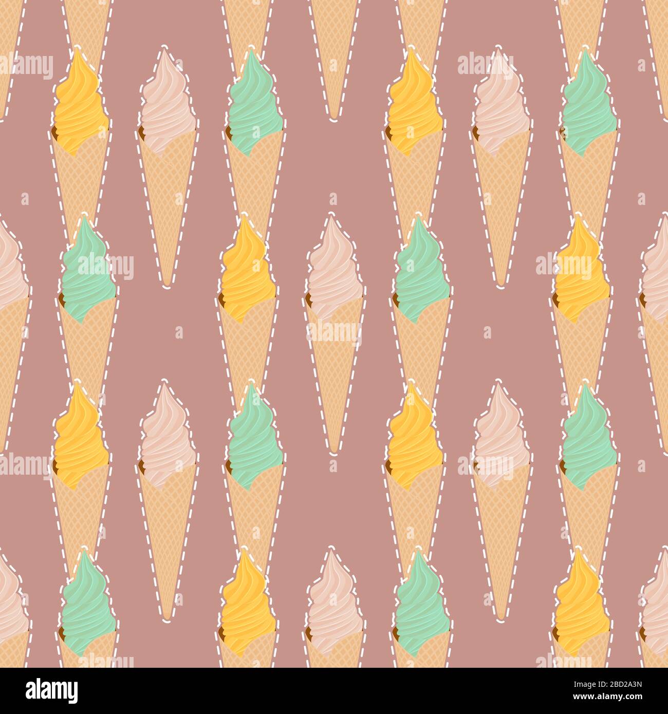 seamless ice cream cone pattern on dark pink background. Vector image