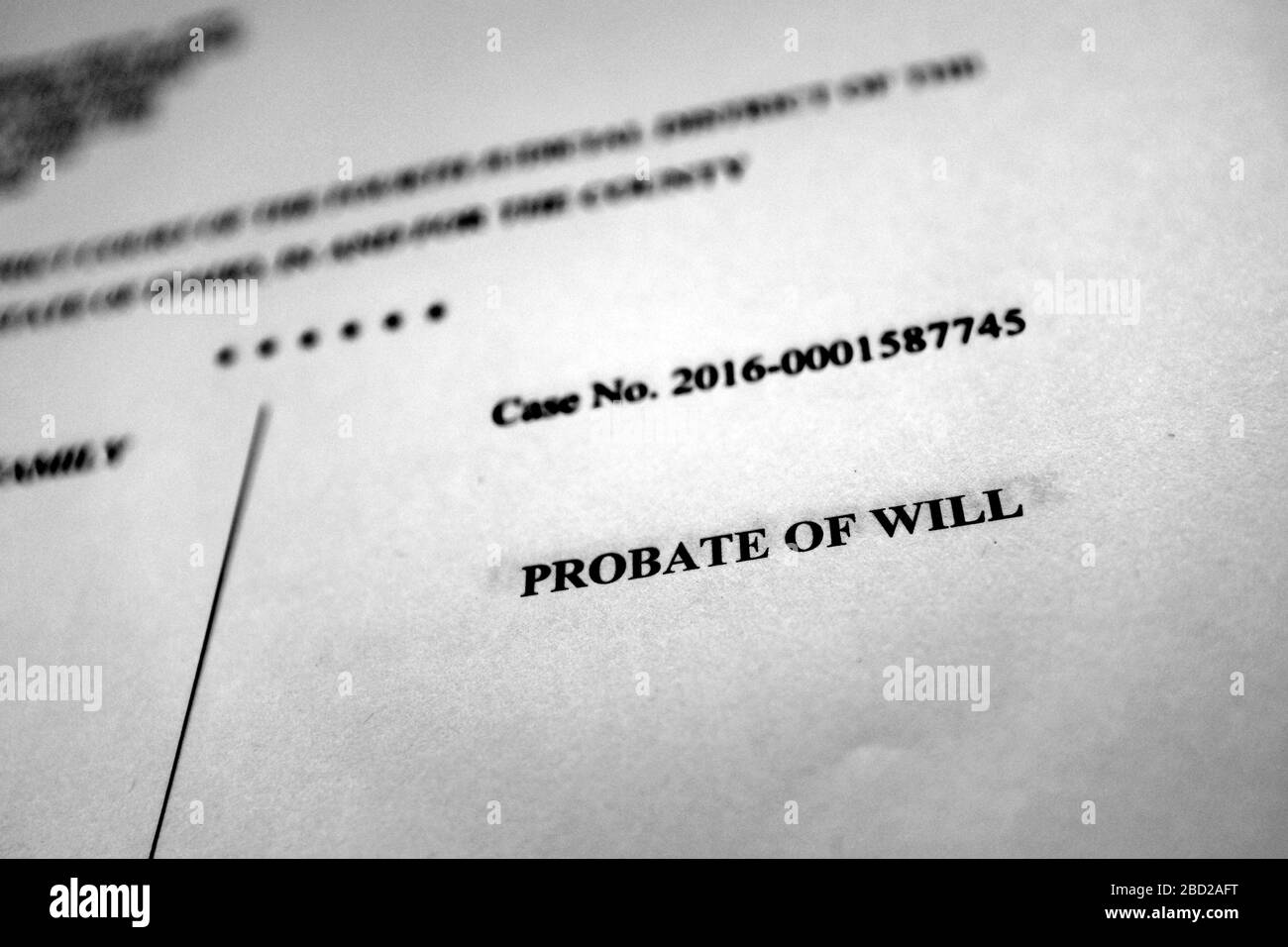 Probate filings court document estate planning legal proceedings Stock Photo