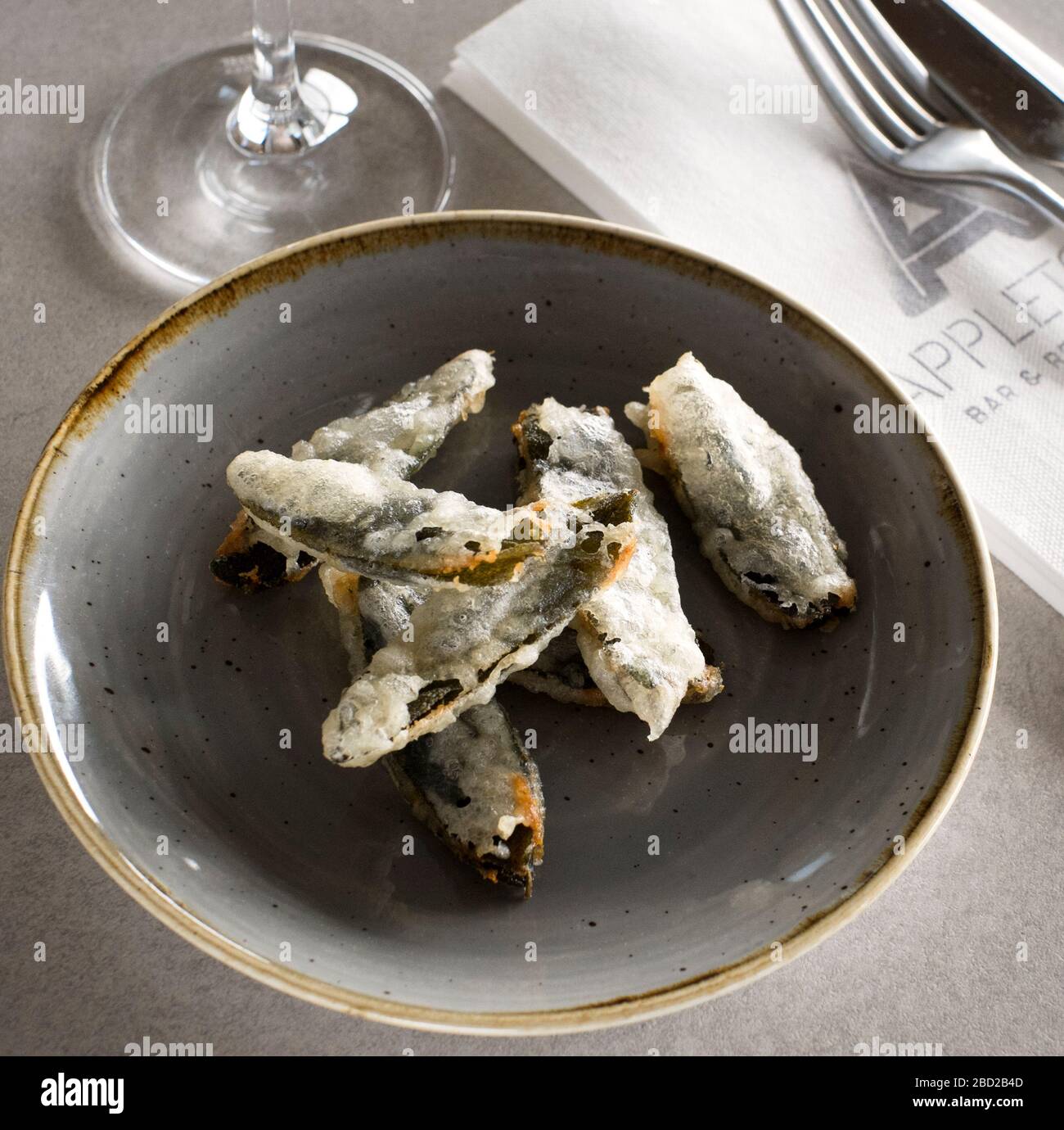 Anchovy and sage nibble, by chef Andy Appleton Stock Photo