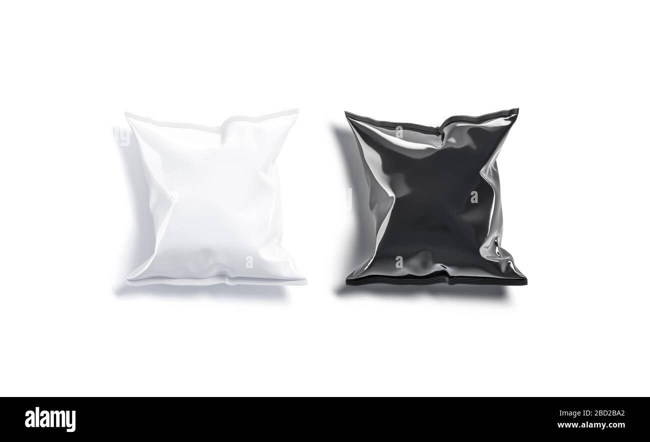 Blank black and white foil chips pack mockup, top view Stock Photo