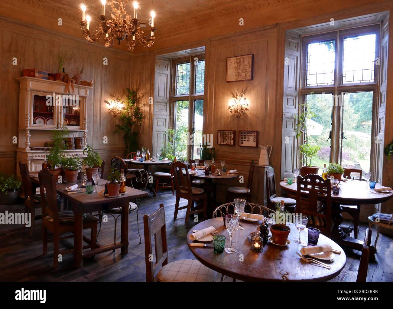 Dining room at The Pig at Combe boutique hotel, Devon Stock Photo
