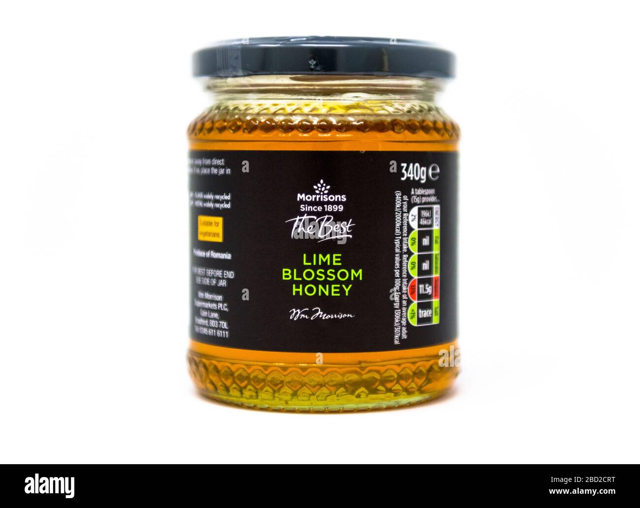 Morrisons Lime blossom honey in a 340g glass container. Stock Photo