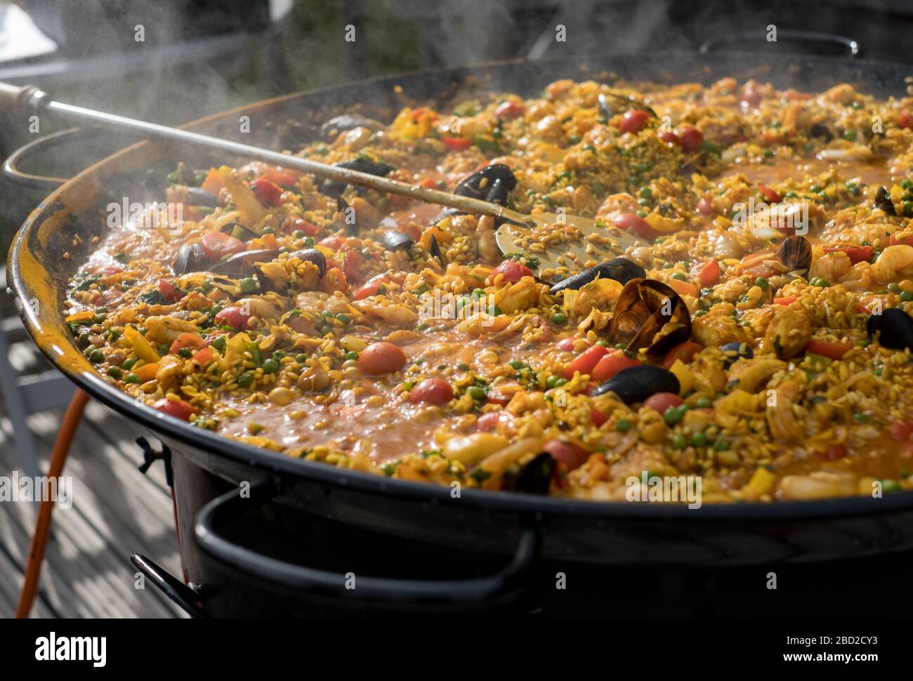 Seafood paella at Island Fish fishmonger-cafe on Bryher, Isles of Scilly Stock Photo