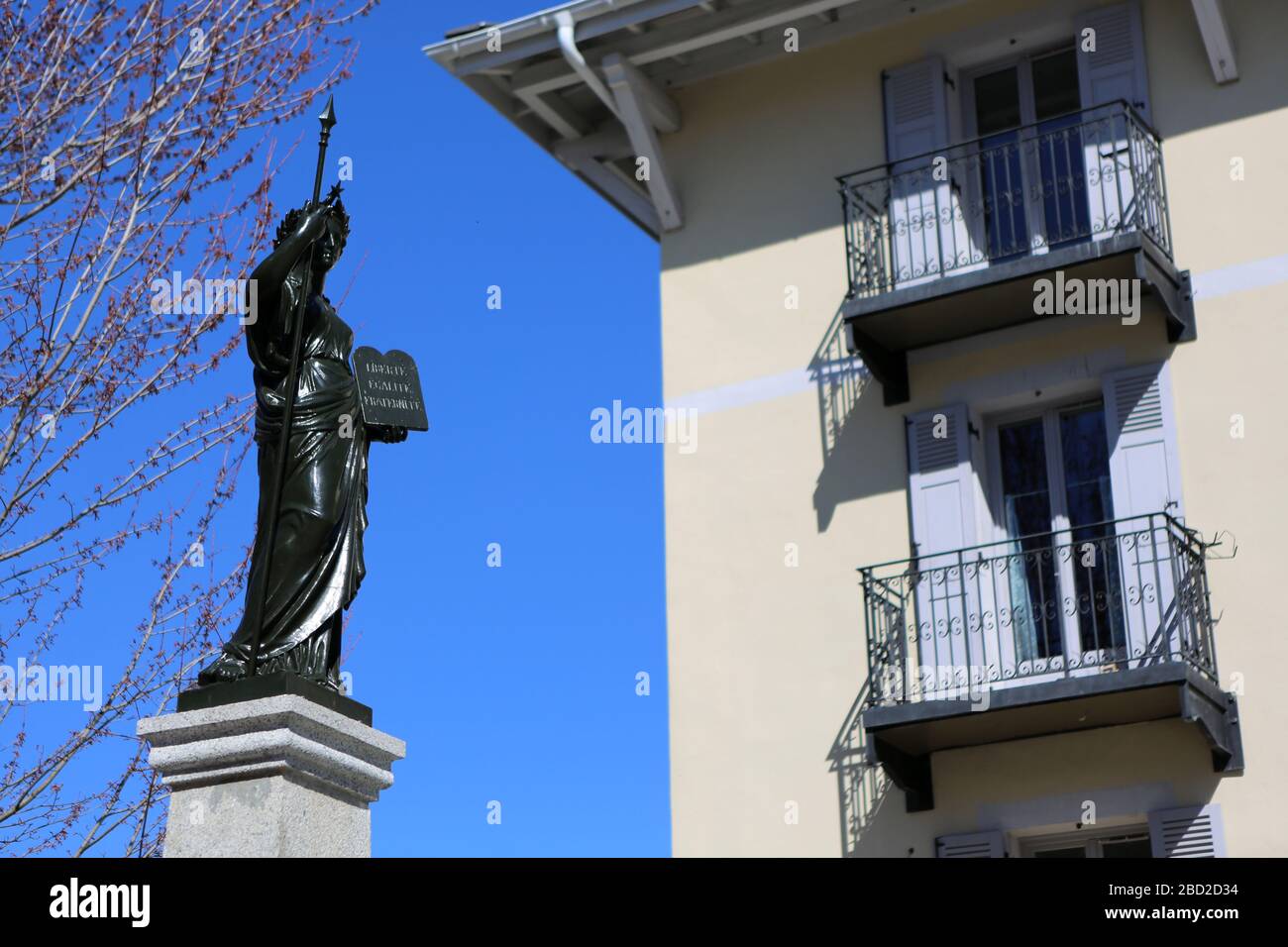 La Justice. Statue. Saint-Gervais-les-Bains. Haute-Savoie. France. Stock Photo