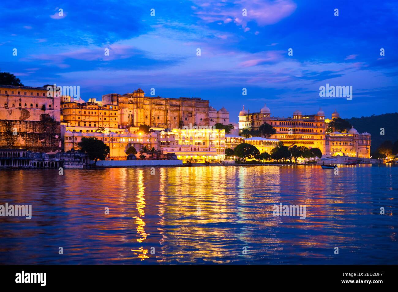 Udaipur City Palace in the evening view. Udaipur, India Stock Photo